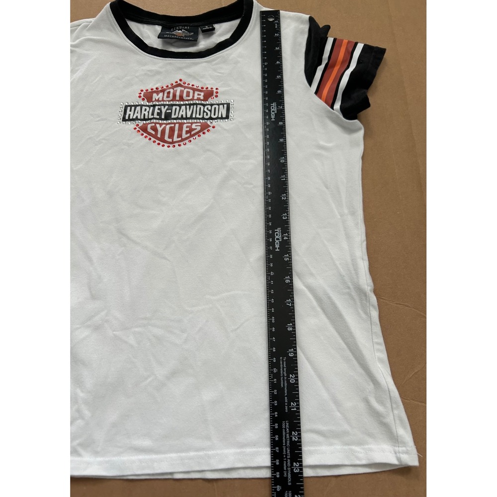 Harley-Davidson Womens White Rhinestone Logo Colorblock Ringer T-Shirt Medium - Picture 6 of 8